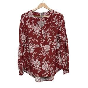 Brina & Em Rust Floral Blouse Women’s Large Long Sleeve Boho Top